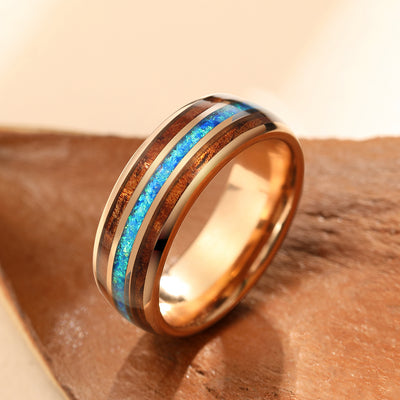 Tungsten Opal Wood Ring | Hawaiian Koa Wood