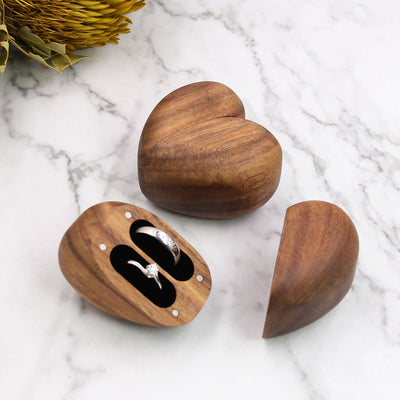 Heart Shape Wood Ring Box | Koa Wood