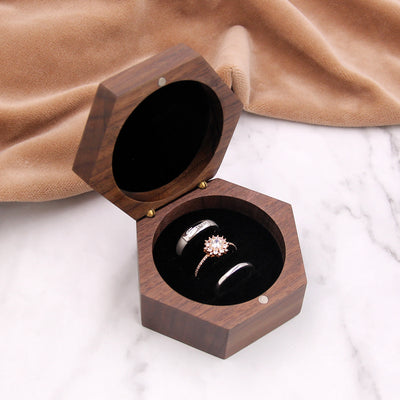 Triple Hexagon Wood Ring Box | Walnut Wood