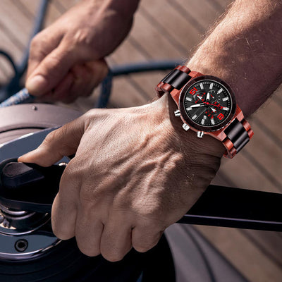 Mens Wood Watch | Red + Black Sandalwood