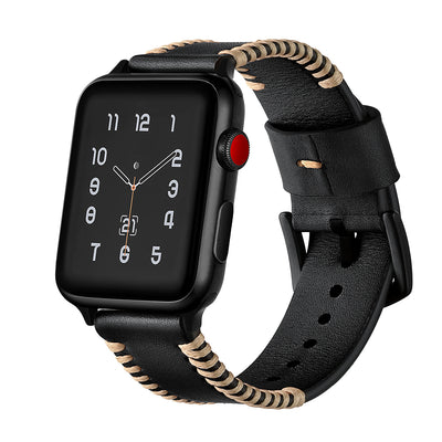 Leather Band for Apple Watch with Stitiching | Black