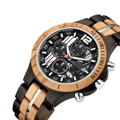 Mens Wood Watch | Black Sandalwood + Olive Wood