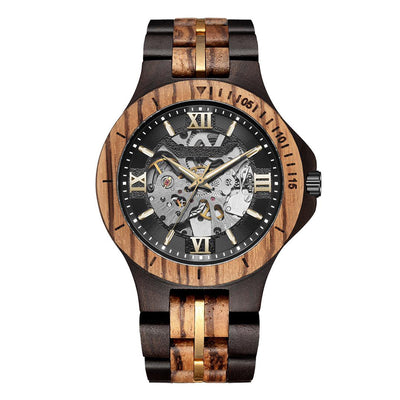 Mechanical Mens Wood Watch | Gold