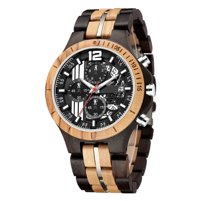 Mens Wood Watch | Black Sandalwood + Olive Wood