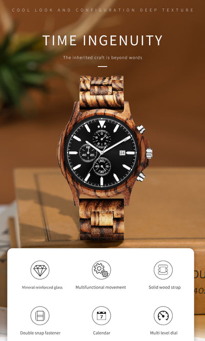 Mens Wood Watch | Zebrawood