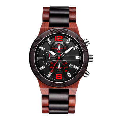 Mens Wood Watch | Red + Black Sandalwood