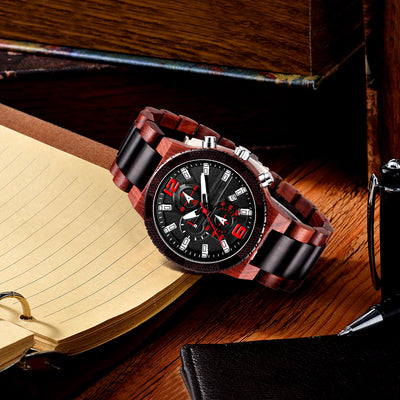 Mens Wood Watch | Red + Black Sandalwood