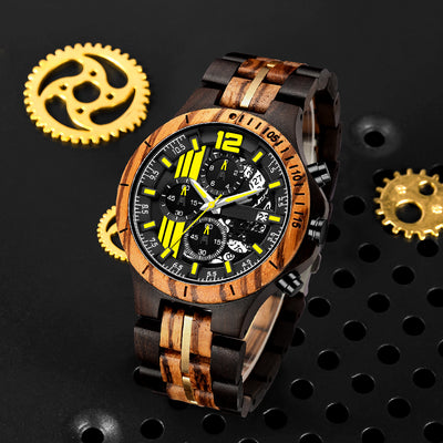 Mens Wood Watch | Black Sandalwood + Zebrawood