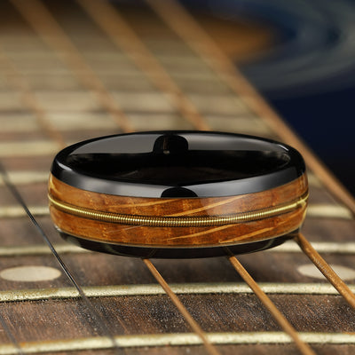 Ceramic Guitar String Wood Ring | Whisky Barrel