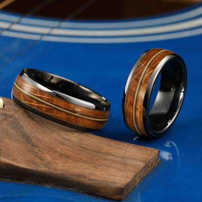 Ceramic Guitar String Wood Ring | Whisky Barrel