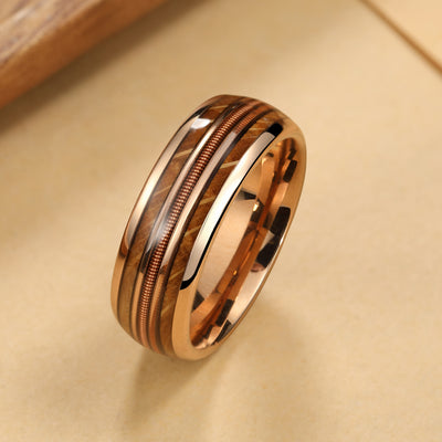 Tungsten Guitar String Wood Ring | Whisky Barrel