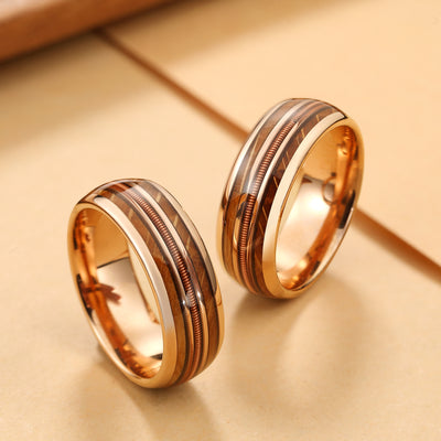 Tungsten Guitar String Wood Ring | Whisky Barrel