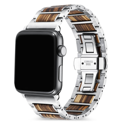 Nova Zebra Wood Apple Watch Band | Silver - iwaysband