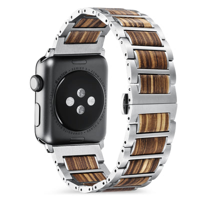 Nova Zebra Wood Apple Watch Band | Silver - iwaysband