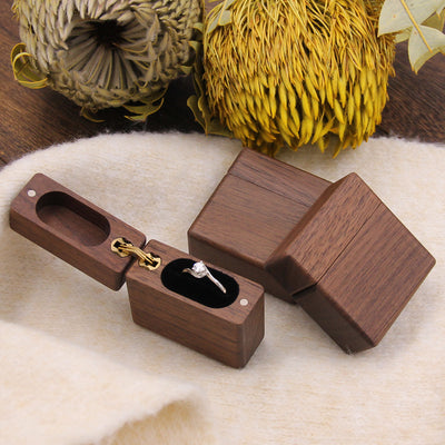 Lighter Shape Wood Ring Box | Walnut Wood