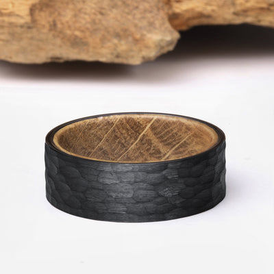Hammered Tungsten Wood Ring | Whisky Barrel