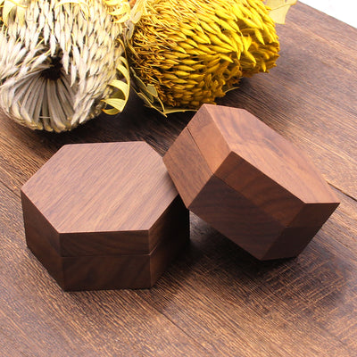 Hexagon Shape Wood Jewelry Box | Walnut Wood