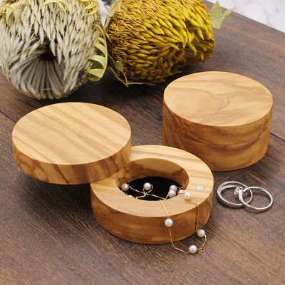 Round Shape Wood Jewelry Box | Olive Wood