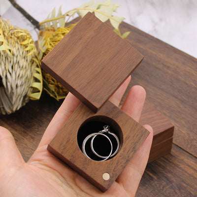 Square Shape Wood Ring Box | Walnut Wood