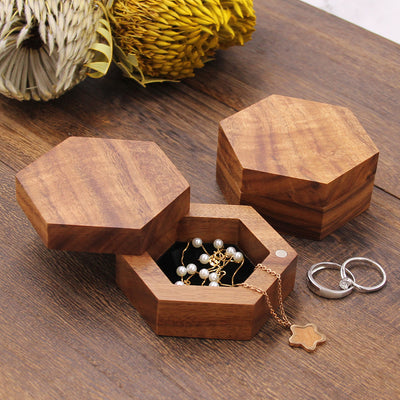 Hexagon Shape Wood Jewelry Box | Koa Wood