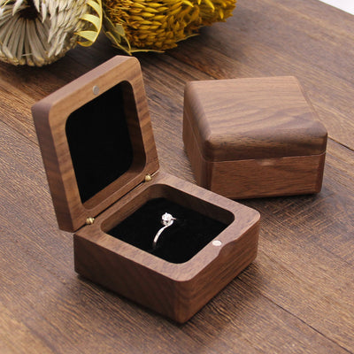 Square Shape Wood Ring Box | Walnut Wood