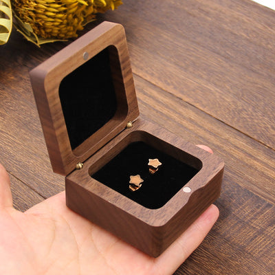 Square Shape Wood Ring Box | Walnut Wood