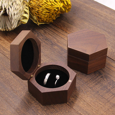 Hexagon Wood Doubel Ring Box | Walnut Wood