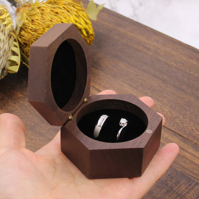 Hexagon Wood Doubel Ring Box | Walnut Wood