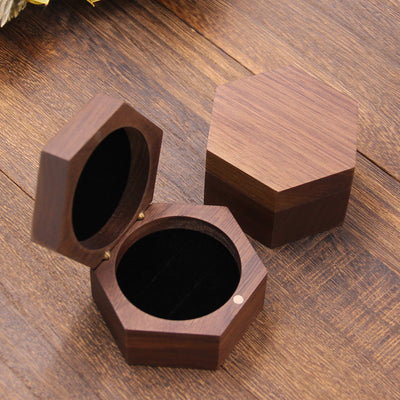 Hexagon Wood Doubel Ring Box | Walnut Wood