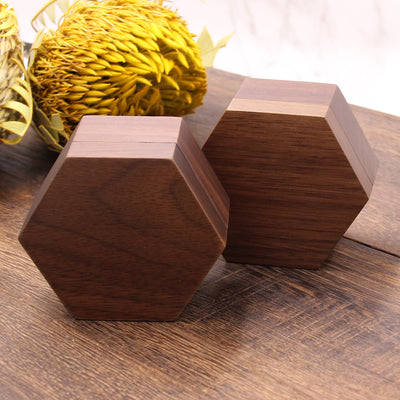 Hexagon Wood Doubel Ring Box | Walnut Wood