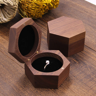 Hexagon Wood Ring Box | Walnut Wood