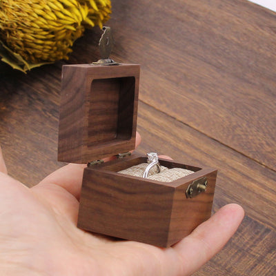 Square Shape Wood Ring Box | Walnut Wood
