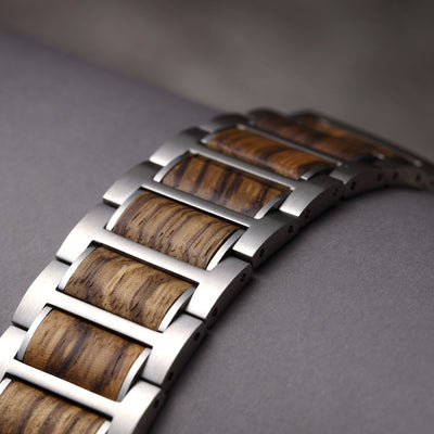 Nova Zebra Wood Apple Watch Band | Silver