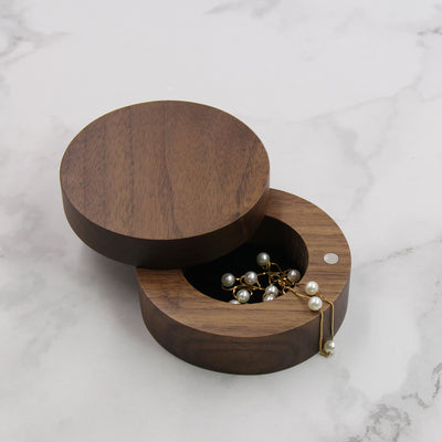 Round Shape Wood Jewelry Box | Walnut Wood