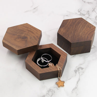 Hexagon Shape Wood Jewelry Box | Walnut Wood