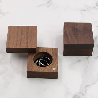 Square Shape Wood Ring Box | Walnut Wood