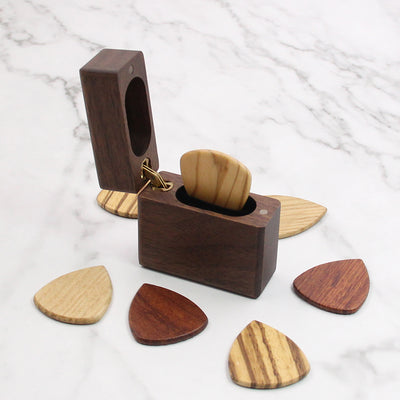 Wood Guitar Picks With Slim Walnut Box | Lighter Shape