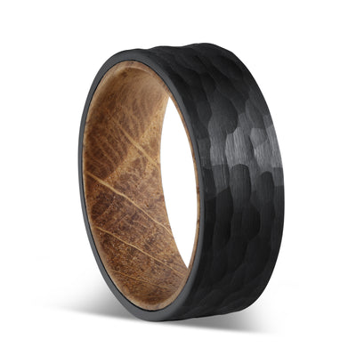 Hammered Tungsten Wood Ring | Whisky Barrel